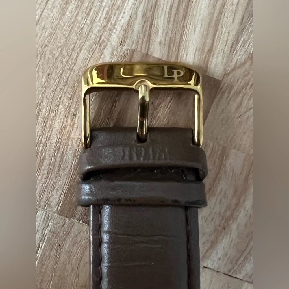 Lucien Piccard Luxury Large Gold-Tone Case Watch Brown Leather Strap White Dial